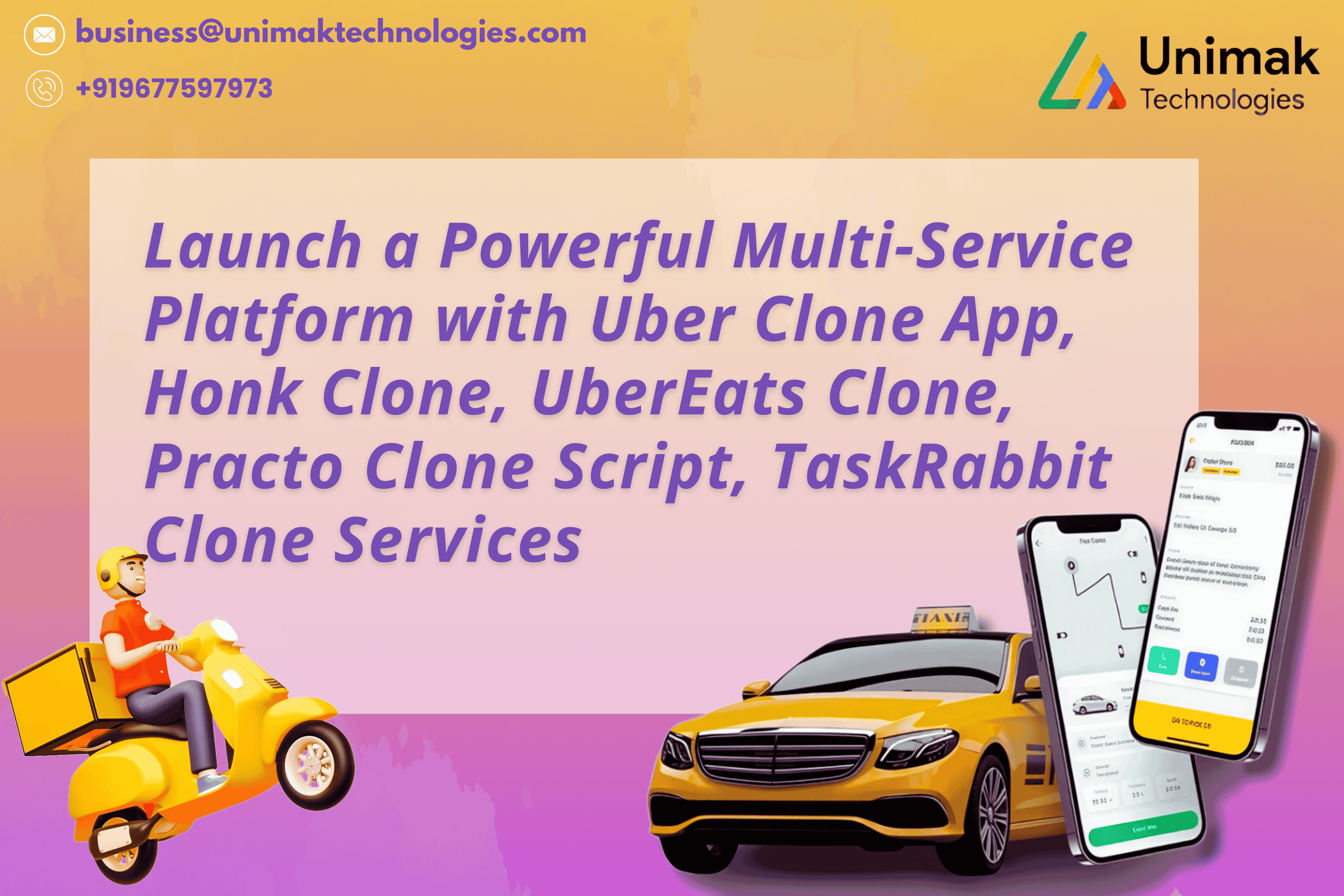 Launch a Powerful Multi-Service Platform with Uber Clone App, Honk Clone, UberEats Clone, Practo Clone Script, TaskRabbit Clone